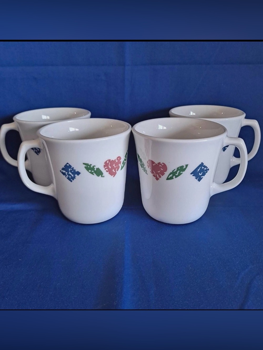 VTG set of 4 Corelle Corning quilt pattern 3.5”tall coffee mugs 1994